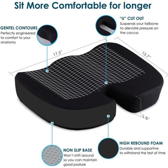 Memory Foam Seat Cushion Lumbar Support Pillow Coccyx Tailbone Sciatica Back Pai - Picture 2 of 7